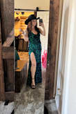 I ran to the app to make this review. Though the straps are a little flimsy for the weight of the dress, it's PERFECT. I have a "starry night" themed NYE event coming up and this dress fits the bill. I love that the sequins shift from green to blue and pictures don't do her justice. I'm 5'3 125 lbs. - Jessica M.