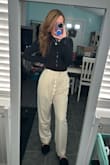 These are my favorite pants - I want them in all colors. I don't have many light colored pants so this was a curveball for me! They are a bit see-through - you can see the outline of the pockets in the front and the end of my shirt but I didn't think it was too bad at all. Had I worn a dark bodysuit it might be a different story. Wear nude undies!! - Melissa L.
