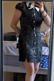 It's so cute and not a mini for a short girl. I thought the jewels were buttons but they aren't. Zipper sticks a little. Really flatters the body. The only thing it needs is pockets. The fabric isn't annoying like you might think and the cuff sleeves aren't tight. I don't have anywhere to wear it yet but I had to have it - Angela R.