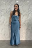 Loved the color and the quality of the satin. I have received many compliments. I had to cut the hem because it was a little large but that happens to me with every single dress that is not petite. - Angela G.