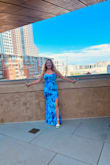 Gorgeous blue floral dress. Perfect for a summer wedding. The dress is comfortable and stretchy. - Tonya P.