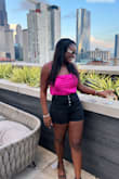 Very cute top. I love the pink, it's exactly how the picture looks. You can dress it up or down. - Bianca R.