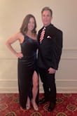 Loved this dress. It's long so heels are a must. It's a great muted blue. Material clings but also has stretch. Slit is high but easy to safety in if needed. - Leeann D.