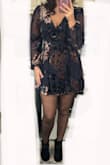 I bought this dress for a winter wedding. Fits perfect. Love the sleeves and textured flowers. Does not feel like cheap material. For the money, it is a good value. It is a little on the short side but does cover everything. I received many compliments. - Adrianna S.