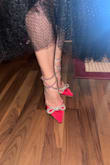 Loveeeee these so much! I had to size up. Usually a 8.5 and for a 9. They're meant for sitting not walking bc ouch! - Lori G.