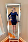 I usually always wear an extra small, but I would size up if you want the dress to be less tight and longer. When I walked the dress would also continue to creep up. It's a very pretty dark navy blue. I really wanted to like it, but it's very revealing, which may be ok depending on the type of event. Unfortunately, I can't return but hoping I can exchange for a larger size - Erin P.