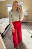 I purchased these red trousers for a party where my business was nominated for Best of the City. They are perfect for Xmas and the holidays also. I got a medium and they fit perfectly. I'm usually a size 6. Get them! - Stephanie C.