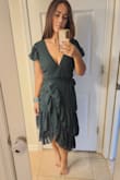 The dress has a beautiful fabric, and I love the fit and flare of the skirt. It is more casual than I expected in person, but it's because of the light fabric. It would be great for a summer outdoor wedding or date night - Kassia V.