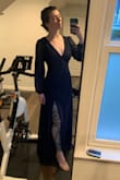 Beautiful dress, lovely navy color. I enjoyed the shape and cut which were very flattering. Had this altered to have 3" removed from the bottom so I could wear it with flats and that made the fit perfect! I'm 5'6". Highly recommend. Looking forward to wearing again - Morgan E.