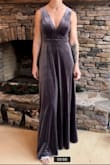 This dress is so flattering! Bonus that it's the most comfortable dress I tried as well! The velvet is luxurious, not thin or too heavy. Purchased this for an early spring wedding in March. It's floor length in 3 inch heels. - Courtney L.