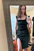 I have a very small chest so I try to buy dresses that I think won't fall down my shoulders. This one did fall down and doesn't have adjustable straps so I couldn't make them tighter. The slit was kind of high which I didn't love either. I had to return it and buy a different dress which I fell in love with. So I'm still a happy customer! - Taylor C.