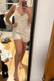 Love this so much, can't wait to wear it for my bachelorette. Wanted something fun with sequins, but that would be super comfortable to move & dance in. A little big in the back and maybe a bit long in the crotch, but would not size up. Honestly surprised by how well this fits. I might even bring it to my wedding as a party option if it ends up being really hot! - Emilie P.
