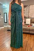 This dress is beautiful in person and on your body. It runs big (I'm usually a small) so size down. This is great dress if you're trying to hide a bump or have a larger waist // don't want something form fitting. I ended up going to with a different dress for the wedding because this just looked a little frumpy on my frame (pear shaped). However, I love the dress and will wear it to a holiday party or other formal event for sure! - Daina M.