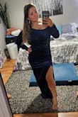 I had my baby 14 months ago and still carried 10 extra lbs. I'm 5'3", 150, bust is 36C and the small was nice and snug. I ordered all S, M, and L to be safe and the small fit well without needing a last-minute length alteration. This dress is beautiful,  soft, elegant, and made feel sexy. - Hazel Z.