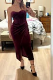 I loved the way this looked on me; very sexy. I bought it for a Christmas party but wore it to a concert too. Because it is strapless, I would suggest wearing sticky bra inserts just to keep everything in place. The top is not super supportive if you're busty, but it did create a nice shape for me. - Sherry S.