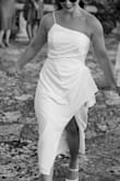 I bought this for my rehearsal dinner, and it was so flattering. I was worried the bunching on the side would look too big or be flat, but it was perfect. The fabric is a little thin, but not see-through. - Sherry H.