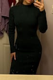 Stretchy material, I'm usually between an xs/small and got the xs. Love the color and it's perfect for winter. Actually kept me super warm too. - Victoria W.