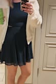 Ordered for a work holiday party, i love the green. I added the coat from Nordstrom but that quickly came off. The color of the dress was beautiful,  I loved the sleeves also. Fit true to size - Melissa K.