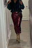 Wore Christmas Eve; got lots of compliments; has just a little stretch; normally I wear a small but read reviews and went up to a medium. - Felisha B.