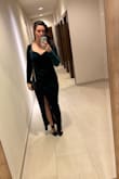The length was great and very beautiful color. It was a work party, so I did safety pin the slit because it was pretty high. - Lauren W.