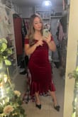 I ordered a size L because my hips are on the wider side but I was also worried my chest would be uncomfortable in a size M. Anyway, I'm so glad I decided to go with a large because it fit perfect! I LOVE this dress. I didn't get to go all out for my undergrad so I really went for it this time and this dress will not disappoint for any outing. I did have to adjust the sleeves but I didn't feel like it happened too often for it to bother me. - Dulce H.