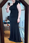 This dress fits true to size and seems to be made of good quality, slightly stretchy fabric, but beware if you are self-conscious of your curves. Even with good shapewear on, it can show some vulnerable aspects from certain angles. I'm sharing a photo showing the diagonal angle being less forgiving. Although, this isn't necessarily a flaw of the dress since I knew it would be form-fitting, being a mermaid style. Just sharing this as a warning for other curvy women. 

I'm keeping it because I already got it hemmed and might bring it as a back-up to my primary dress for an upcoming black-tie wedding. - Emily G.
