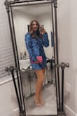 This is the most complimented dress I may have ever had! Wore for New Years Eve and got around 15 compliments from strangers. It's a little small for its size so I would buy a larger size or order two and see which one fits best. The blue is amazing! The sequins do fall off quickly but there's a bunch on it. I'm tall so it's pretty short but I love short dresses, and especially with the high neck and long sleeve. 10/10 so happy with this purchase! - Brittany S.