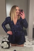 Wore this romper to NYE champagne ball! It was perfect, festive and super comfortable! Color is a bit more purple with bright light. Highly recommend! - Roksolana S.