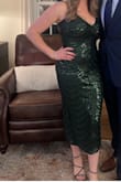 Wore NYE, the color is great. Very flattering. In between medium and large post-baby; large fit best. - Sarah C.
