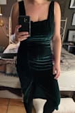 I'm like an E/F cup, so I'm used to dresses fitting everywhere but the bust, but usually because it's too tight. There's no amount of double sided tape or special occasion bra that will make this dress work for me, and I'm scared sizing down won't solve the issue without additional tailoring. Love the color, material, and a dress that leaves room and coverage for bigger chests, but idk how folks are fitting into this one. - Rachel S.