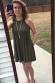 This dress is fun and super soft. I normally wear a small but was worried about the arm being too big. Should've stuck with the small but can still wear. - Adrienne H.