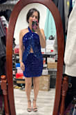 Super cute and ridiculously comfy! Fabric is very very stretchy jersey inside. Sequins don't itch. Feels short but I'm 5'2.5 so it's no big deal. The peekaboo tummy is perfect and the criss-cross in front has plenty of space for me being small-chested. I love it!! I could've gotten away with a small but the listing said it was very fitted at the waist so I didn't want to get pinched. This felt plenty roomy without looking loose or big. I wear a small in most things, but I'm glad I got an M in this to not feel constrained. Utterly obsessed!! - Jennifer L.