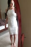 The material has a little stretch to it which helps for fit. I thought the slit in the back was going to be too high up based on picture but it is lower than what it looks. - Carrie C.