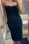 This dress was so pretty online. I ordered a medium because it's a bodycon dress and my hips and butt are a lot bigger than my waist and bust. Unfortunately, when it came it fit really awkward on my body. It still feels too tight on my lower body but super loose on my bust. If I want to wear it I will have to get it altered to fit me better. The top has a silicone strap on the inside to try and keep the top from falling so you could wear it without a bra. But it doesn't work well. I will definitely have to wear a bra. If I hadn't purchased it on sale I would have returned the dress. - Kimberly H.