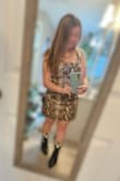 I got this on sale and figured why not.  It's cute and fun, the top is a little loose (gaping) on me 36c might just take the straps in a bit.  The fabric is a little plastic feeling so it bunches weird on the top area. - Heather M.