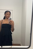 Lovely dress! I got many compliments. It's very long, I wore it with 4 inch heels and the dress still covered my feet. Only downside is that you'll have to keep pulling the top up as it tends to slide down. - Destiny B.