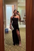 this dress looks absolutely stunning. I was hesitant on getting between a S or XS and I'm glad I went with XS. It was a perfect fit but the only downside was that I am short (5'1) and the dress a little long. Wearing 4 inch heels solved the problem tho! - Joana M.