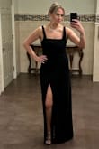 I ordered several dresses to try for a wedding. As soon as I put this one on I knew it was the one. The tummy area has ruching so it is very flattering. The dress is classy and sexy because of the slit. The dress fit me perfectly everywhere except the chest area was a little big so I had it taken in. - Melissa P.