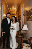 I bought this dress for my elopement photos and it worked perfectly! I ordered a size up due to the reviews saying it ran large. It does not have any stretch but the shoulder area of the dress is the only thing I thought ran large, my mother was able to take it up easily though. The quality is wonderful for the price, very thick material, not see through. - Shelbie W.