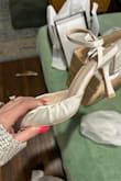 the pictures speak for themselves! the shoes came scuffed up and fraying with dirty spots and pen/marker on them! VERY DISAPPOINTED bc i was planning to wear them for my wedding - Kate D.