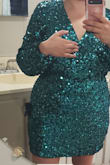 I received my dress and I was sooo impressed with the quality.  The sequins/shine were not cheap by any means. The dress feels heavy and perfect for new years. It's lined and fits really nice. It's very forgiving actually.  It's a bit low but I can just pun or sow the front. I wish they had other colors. I ordered Large for my 160lbs body. - Gabriela V.