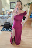 I absolutely love this dress! I have an hourglass shape, so it is hard to find a dress that fits both my bust and my waist. This one fits me perfectly! The color is absolutely stunning. I am very happy with the length, but I'm on the shorter side, so someone taller may wish it was longer if wearing heels. - Nicole K.