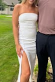 I bought this dress for my rehearsal dinner and loved the fit! Couldn't wear a bra with the mesh sides so make sure you have stickies or something just in case! - Kate M.