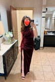 I bought this last minute for a work holiday party and was so happy with this dress! It fit great out of the package and is a beautiful color and material. I'm 5'5" and the length was fine with 2" heels. The fit is very forgiving around the waist area and the slit gave it some (visual interest) while still being appropriate for a work event. - Mary G.