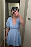 Looked cute online. When arrived, the fabric quality was not up to the price point. Something you could find at TJ Maxx (or find something better there). Maybe it is meant to be light in the summertime but still feels cheap.
Also, the front needs a clasp.
Mid-length dress for tall girls. - Nicole B.