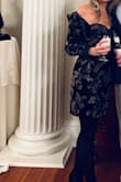 I saw several reviews to size up, I disagree. I sized up and it was a mistake, shoulders and sleeves were entirely too big as well as bust area.  Boyfriend had to actually buy a sewing kit and sew the back up on the way to the party and even then, shoulders slipped off. I did like the material and length & would recommend ordering your normal/usual dress size! - Katie L.