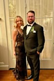 Loved the subtle burgundy in this dress. Perfect for petite ladies that want a long dress, but don't want to get it hemmed. - Jacquelynn M.