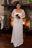 This dress was beautiful and perfect for my wedding day! I had a small civil ceremony and was perfect for courthouse. Long sleeves were perfect for a January wedding and length was perfect. It didn't need any alterations. I even was able to lower the shoulders a bit for an off the shoulder look for some pictures. So pretty!!! - Crystal G.