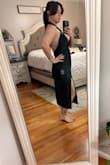 This dress has the potential to be really nice but unfortunately is made for a straighter shaped body. I originally ordered a medium like it suggested, but it was falling off of me. I exchanged for small which fit my chest and waist perfect, but the way it's shaped around the hips is not for curves. It just bunched up and looked ill-fitting just at the curve of my hips. - Auriel G.