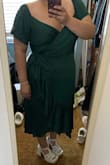 This dress is amazing, the material feels nice and heavy. It's lovely quality and has some texture to it which is a nice touch. I love that the sleeves are elastic because you can totally wear it off the shoulder as well which I might do. The only struggle was the chest, it's a bit too open for my liking but I'm planning on pinning it so that it gives more coverage. - Karina S.